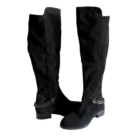 Karl Lagerfeld Shay ChainTrim Black Suede Knee High Boot Size 7.5 - Picture 1 of 14